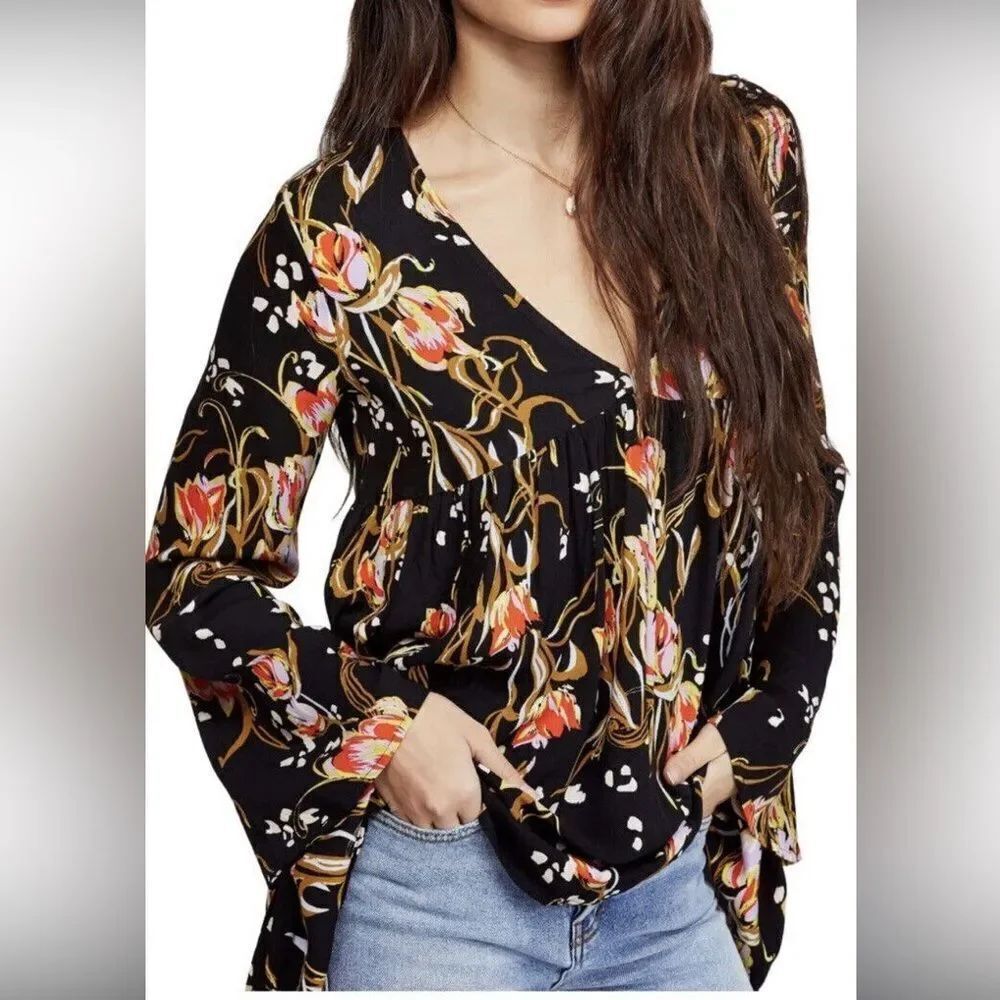 Free People tulip print babydoll oversized blouse